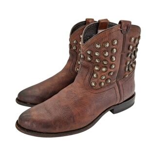 Frye Boots Womens Size 9.5 B Brown Studded Leather Ankle Western Cowboy Shoes